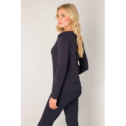 Base Level fijngebreide basic trui Yola donkerblauw afbeelding