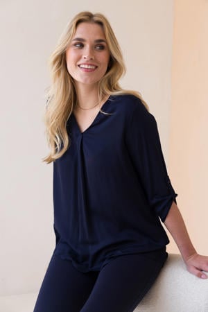 top Yill met plooien donkerblauw