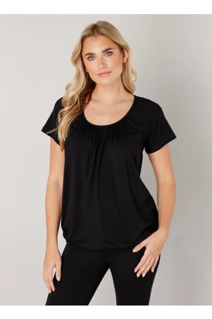basic T-shirt Yona met plooien zwart