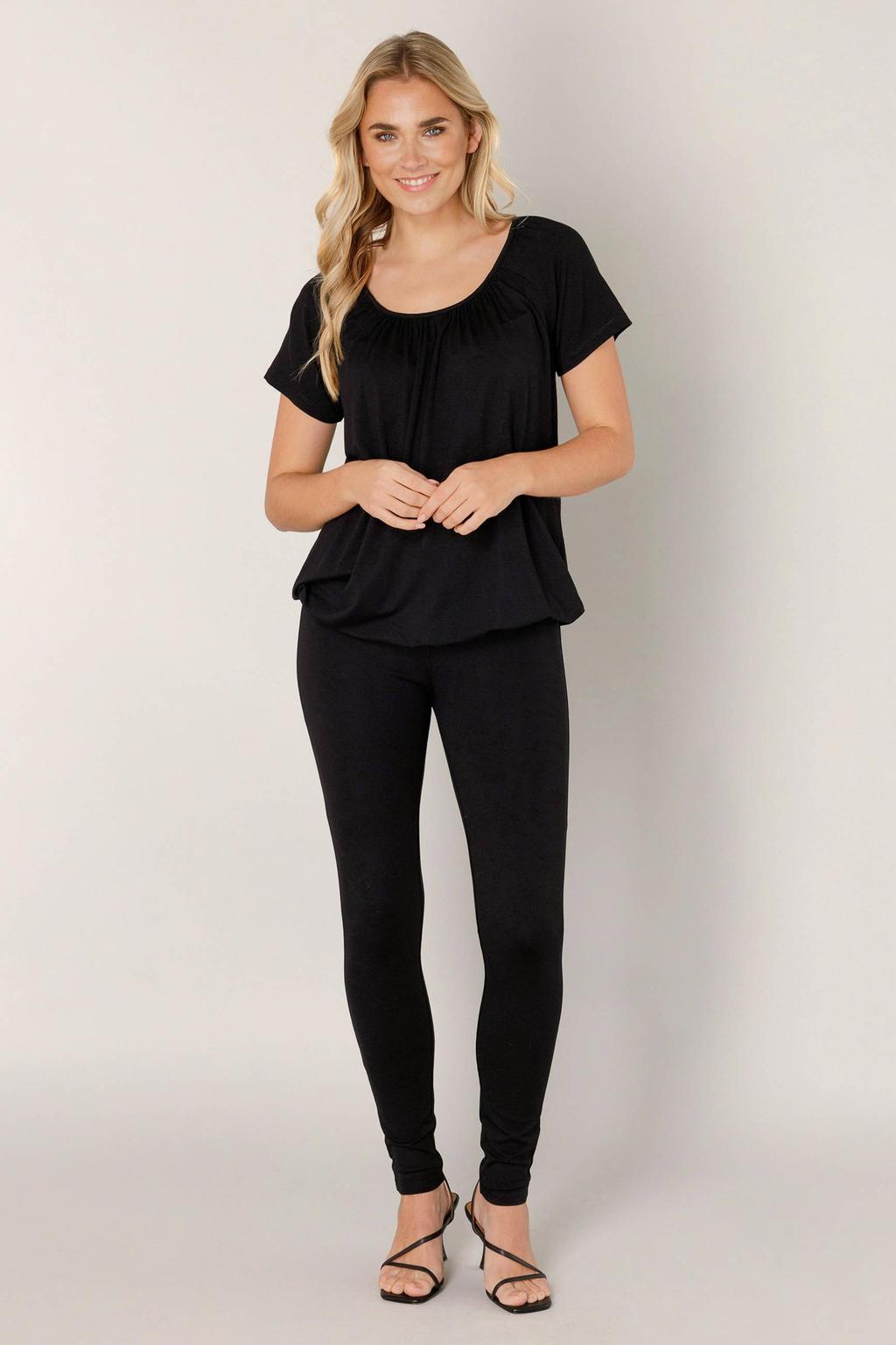 Base Level basic T-shirt Yona met plooien zwart