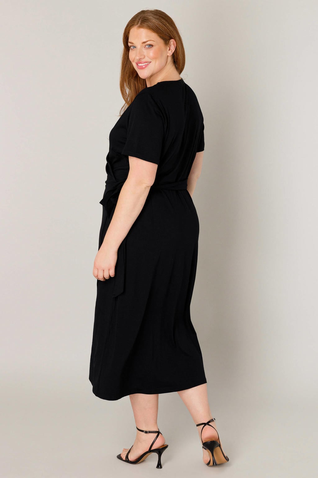 Base Level Curvy jersey overslagjurk Abbie zwart