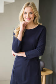 thumbnail: Base Level jurk Ylona 3/4 mouw donkerblauw
