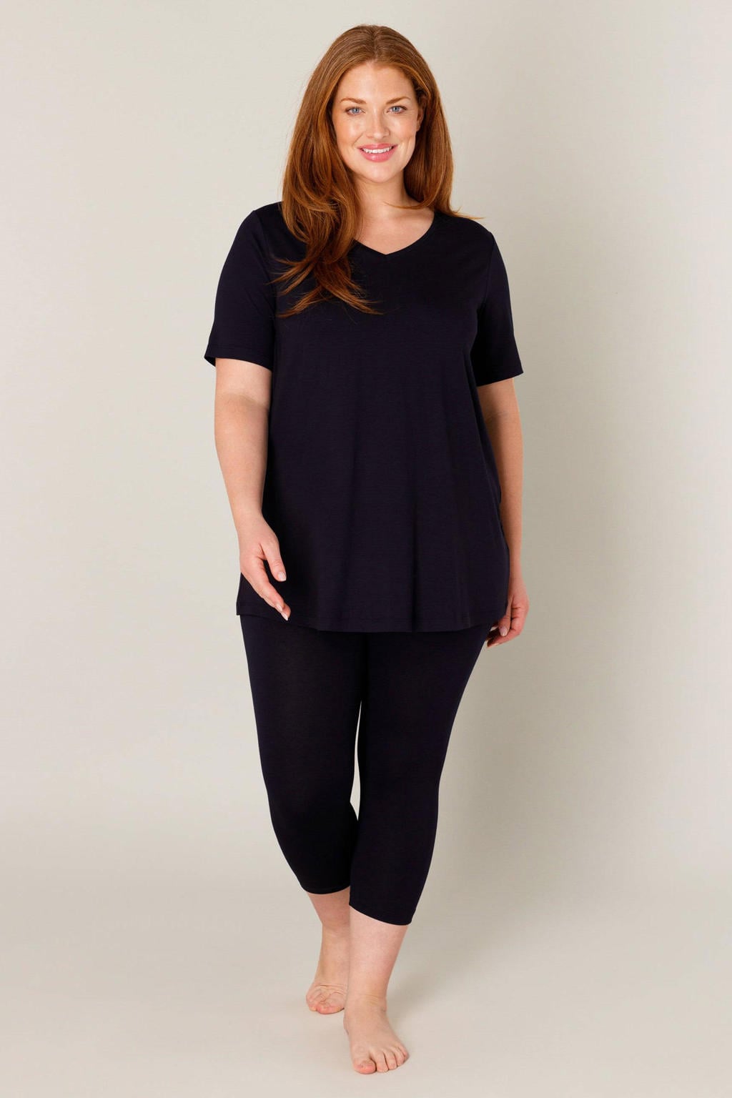 Donkerblauwe dames Base Level Curvy cropped basis legging Audrey met skinny fit, regular waist en effen