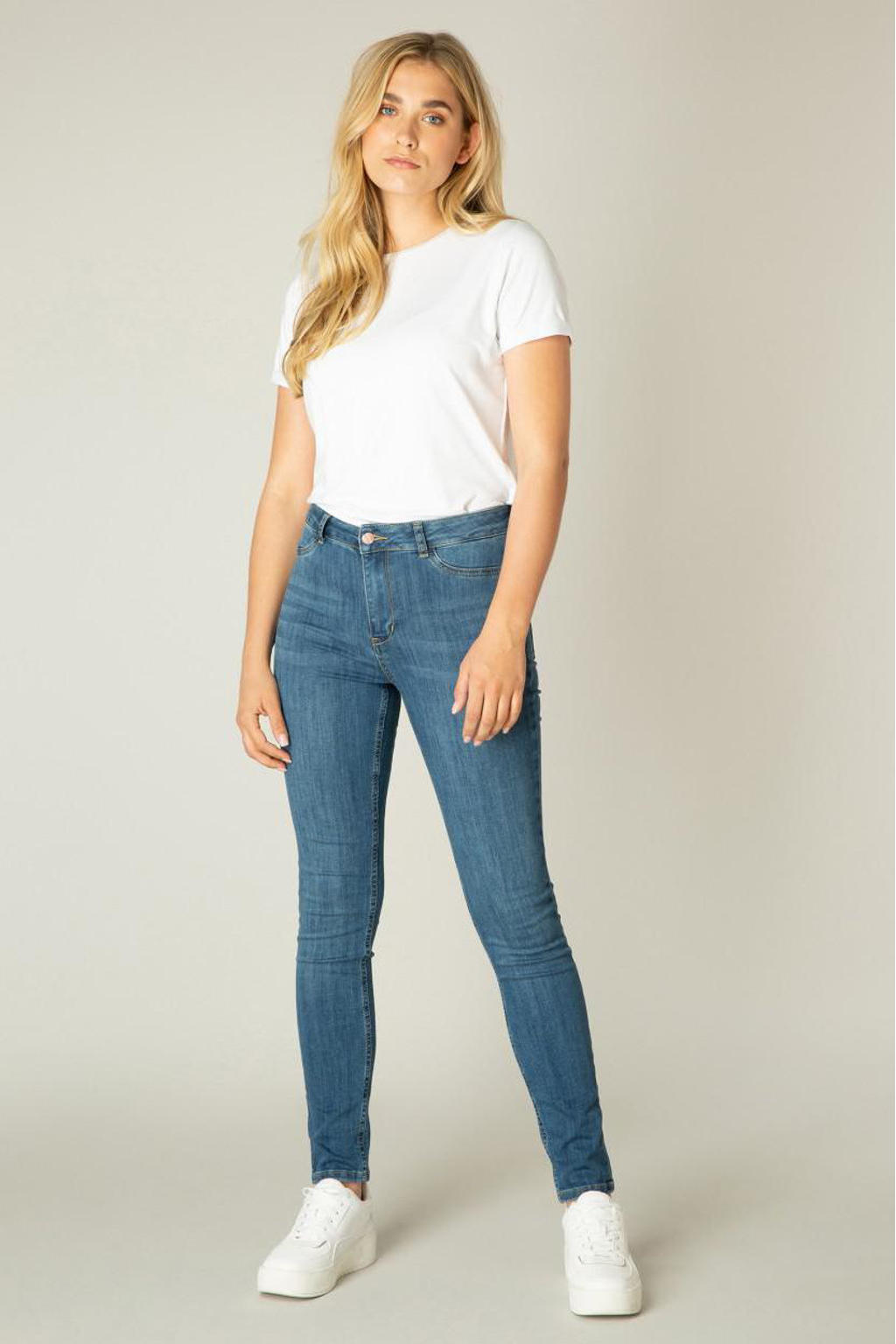 Light blue denim dames Base Level high waist skinny jeans Fay van stretchdenim met rits- en knoopsluiting en effen