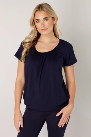 basic T-shirt Yona met plooien donkerblauw