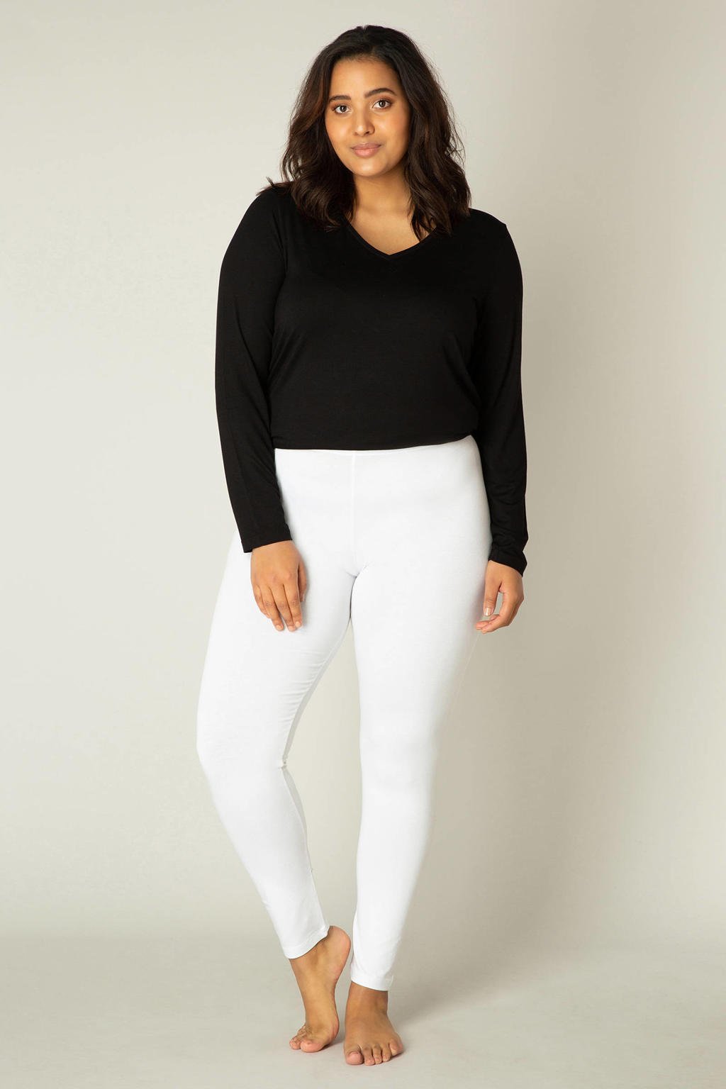 Witte dames Base Level Curvy skinny legging Andrea van jersey met regular waist, elastische tailleband en effen