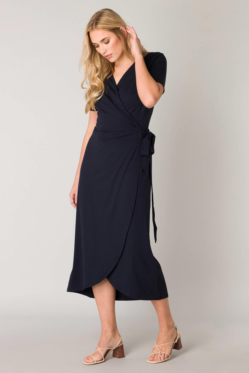 Base Level jersey wikkeljurk Yvie donkerblauw