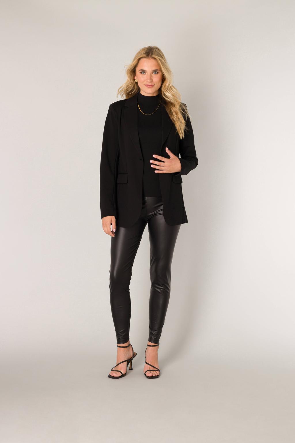 Zwarte dames Base Level imitatieleren slim fit legging Ysabel met regular waist en elastische tailleband