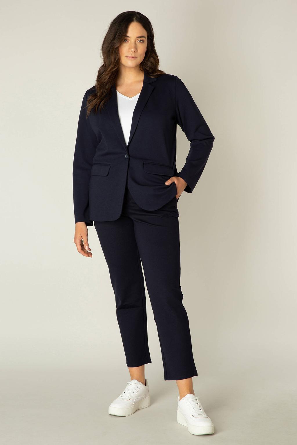 Base Level Curvy ongevoerde blazer Aya donkerblauw