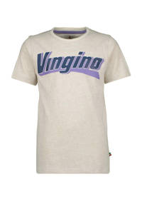 Vingino T-shirt Hachiro met logo lichtgrijs melange/blauw