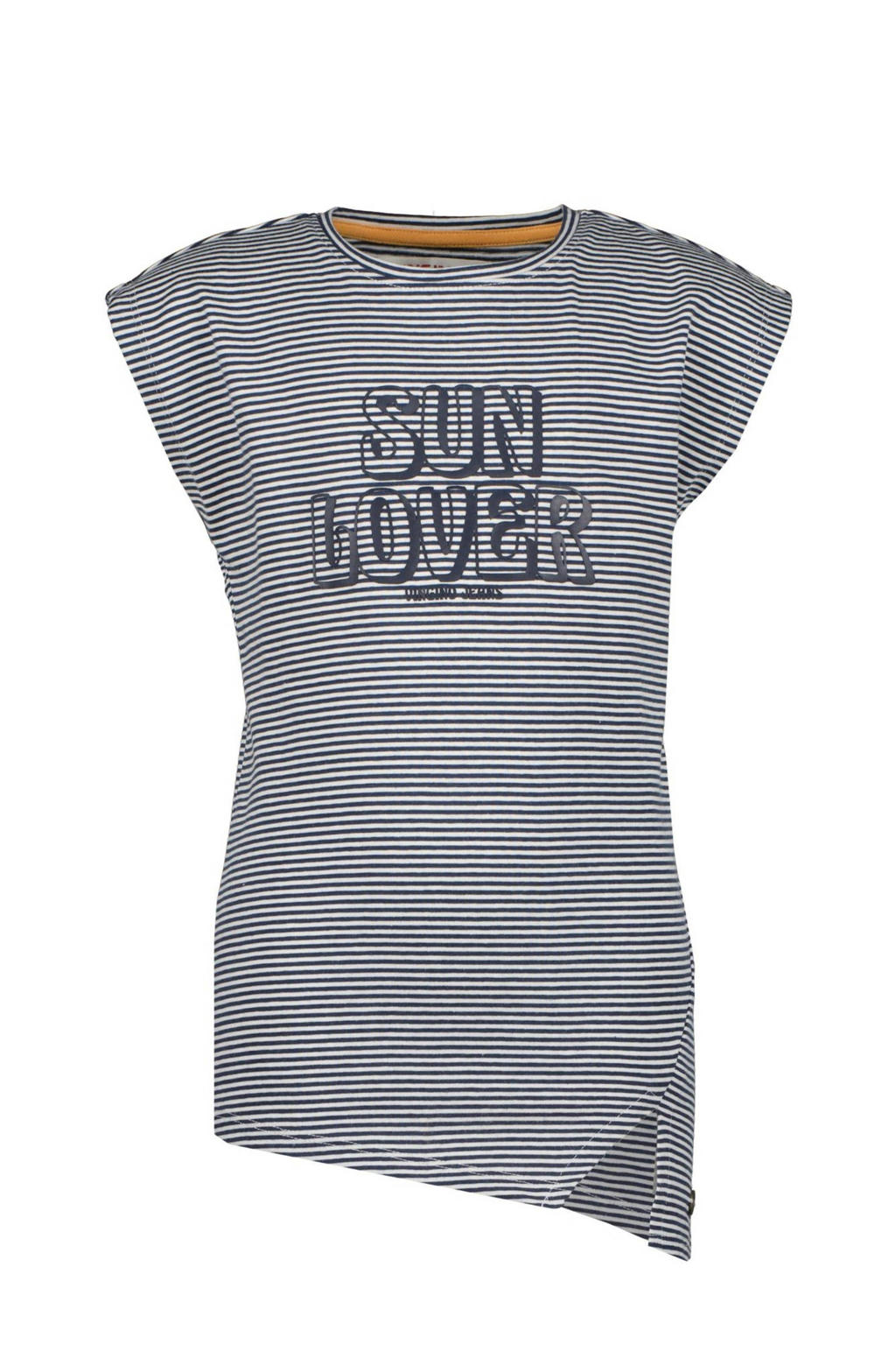 Donkerblauwe meisjes Vingino gestreept T-shirt Hinny van katoen met korte mouwen en ronde hals