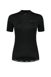 thumbnail: Zwarte dames Rogelli fietsshirt KM Core van polyester met effen, korte mouwen, opstaande kraag en ritssluiting
