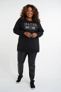 Zwarte dames MS Mode sweater en strass steentjes met printopdruk, lange mouwen en elastische boord