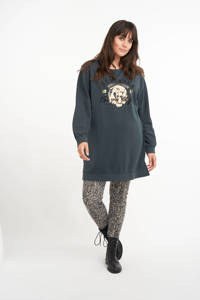 MS Mode sweater met printopdruk en pailletten grijsblauw/zwart/goud, Grijsblauw/zwart/goud