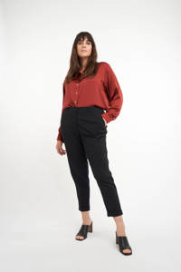 Roodbruine dames MS Mode geweven blouse van polyester met lange mouwen, klassieke kraag en knoopsluiting