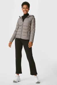 Grijze dames C&A The Outerwear gewatteerde jas van nylon met lange mouwen, capuchon, ritssluiting en doorgestikte details