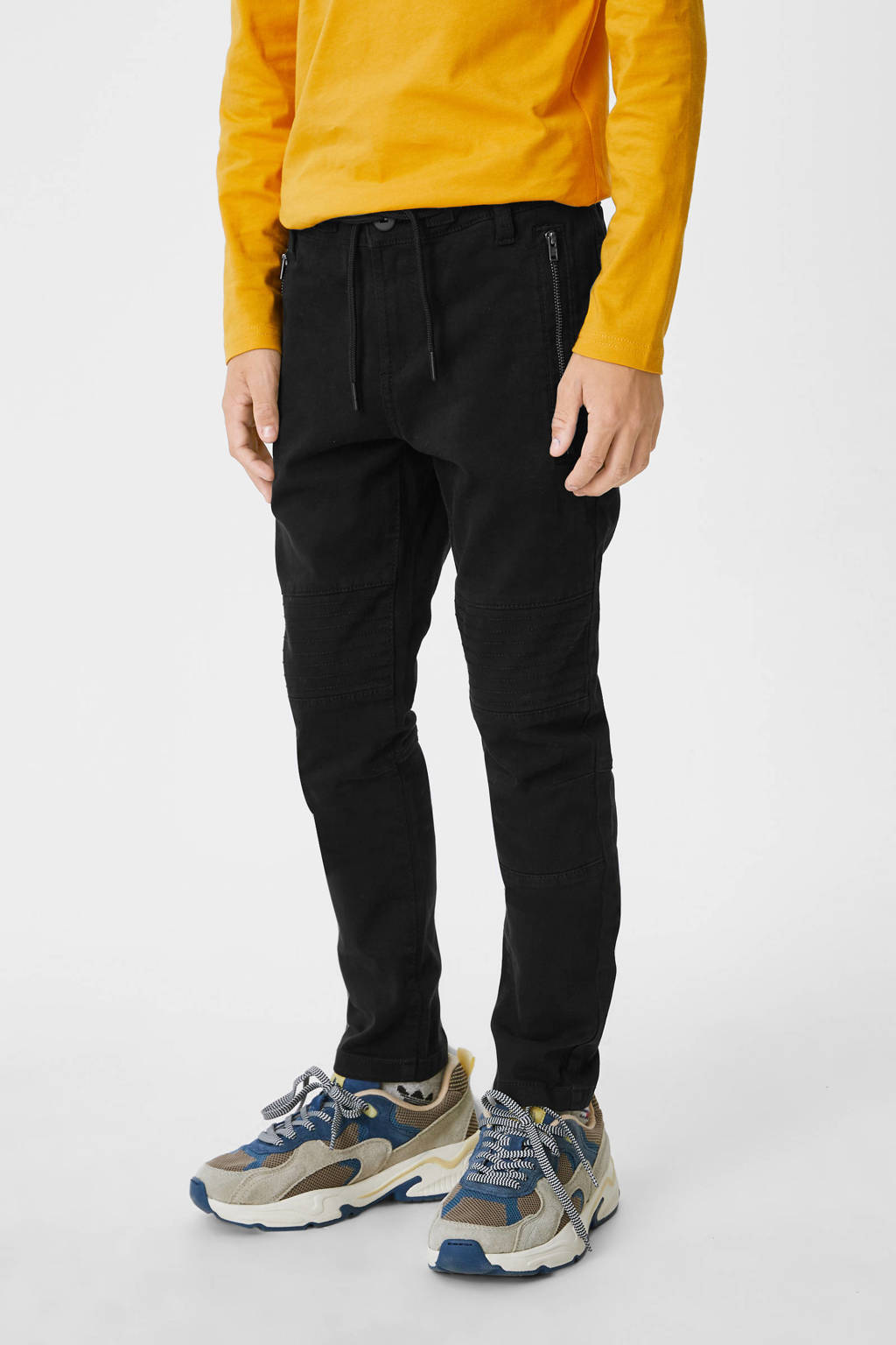 Zwarte jongens C&A joggingbroek van stretchkatoen met regular waist, elastische tailleband met koord en tekst print