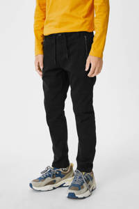 Zwarte jongens C&A joggingbroek van stretchkatoen met regular waist, elastische tailleband met koord en tekst print