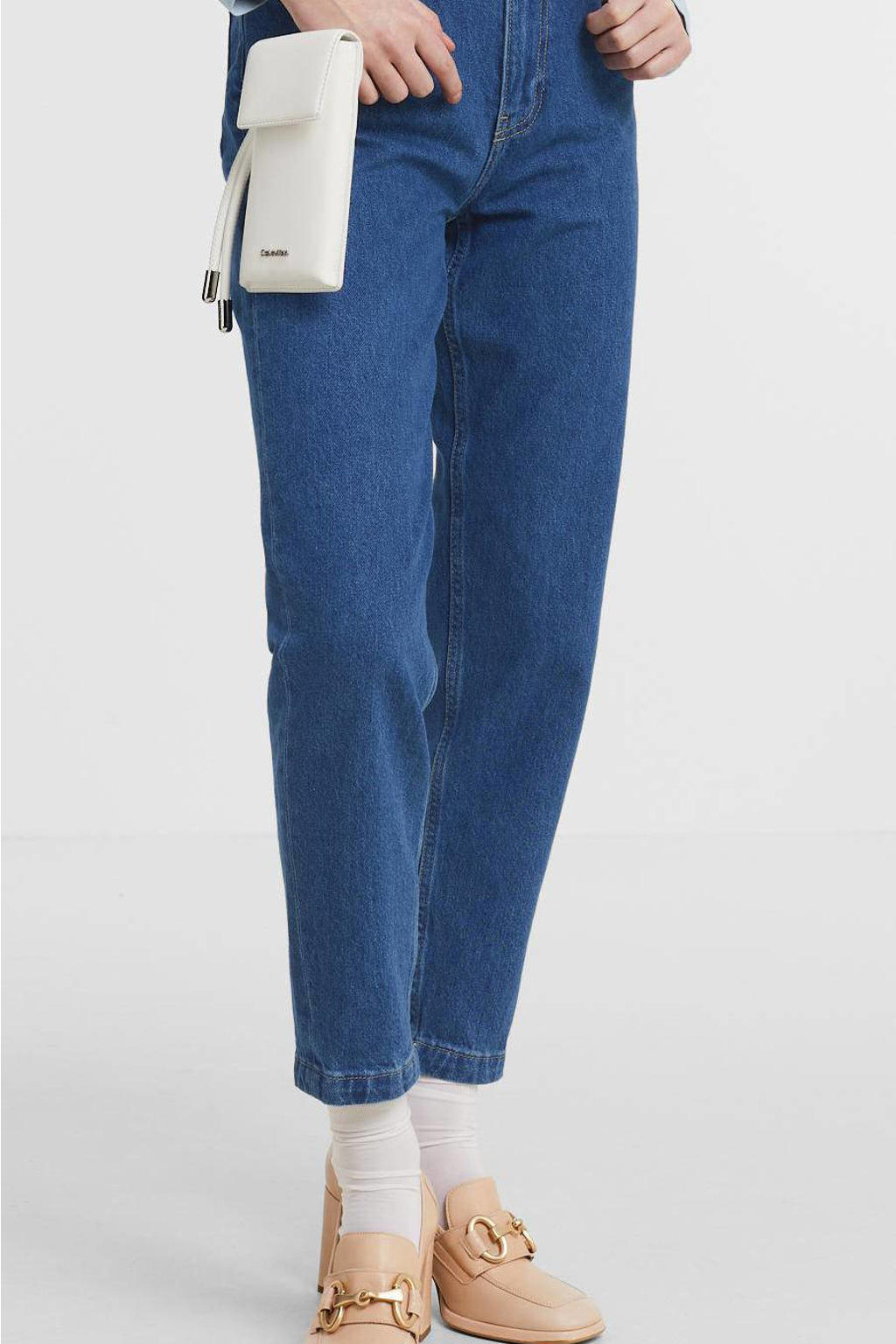 Blauwe dames CALVIN KLEIN JEANS high waist mom jeans medium van stretchdenim met rits- en knoopsluiting