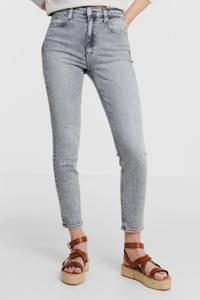 Lichtgrijze dames CALVIN KLEIN JEANS cropped high waist skinny jeans van stretchdenim met rits- en knoopsluiting