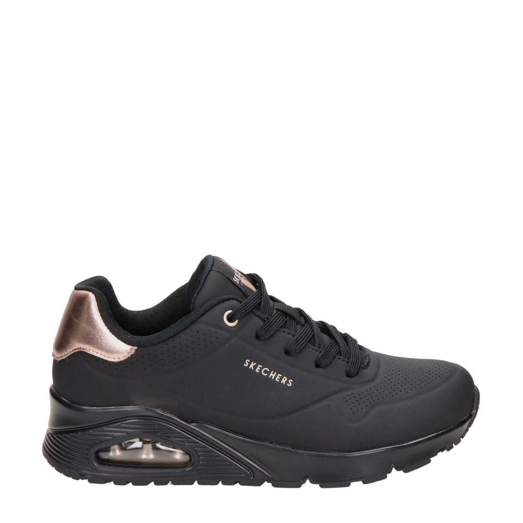 Zwart en roségouden dames Skechers Uno sneakers goud van imitatieleer met veters