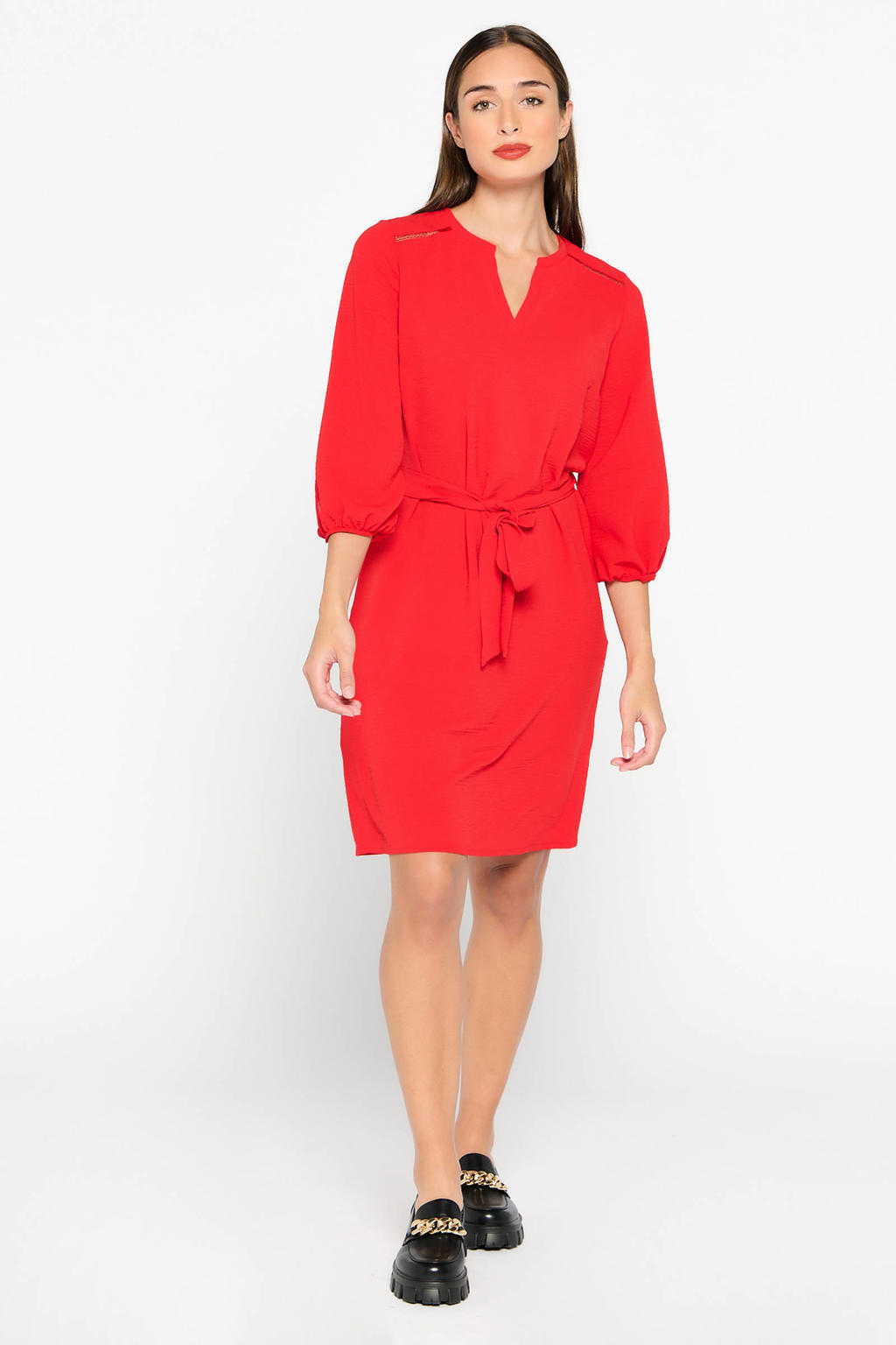 Blouse met gedrapeerde hals en ceintuur - Dames | MANGO België