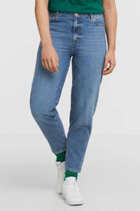 Lichtblauwe dames Tommy Hilfiger high waist tapered fit jeans van denim met rits- en knoopsluiting