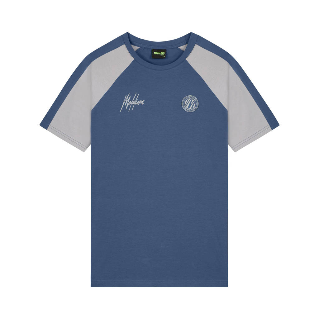 Malelions slim fit T-shirt met logo blauw/grijs