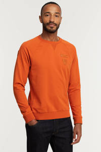 Oranje heren PME Legend sweater van katoen met lange mouwen en ronde hals