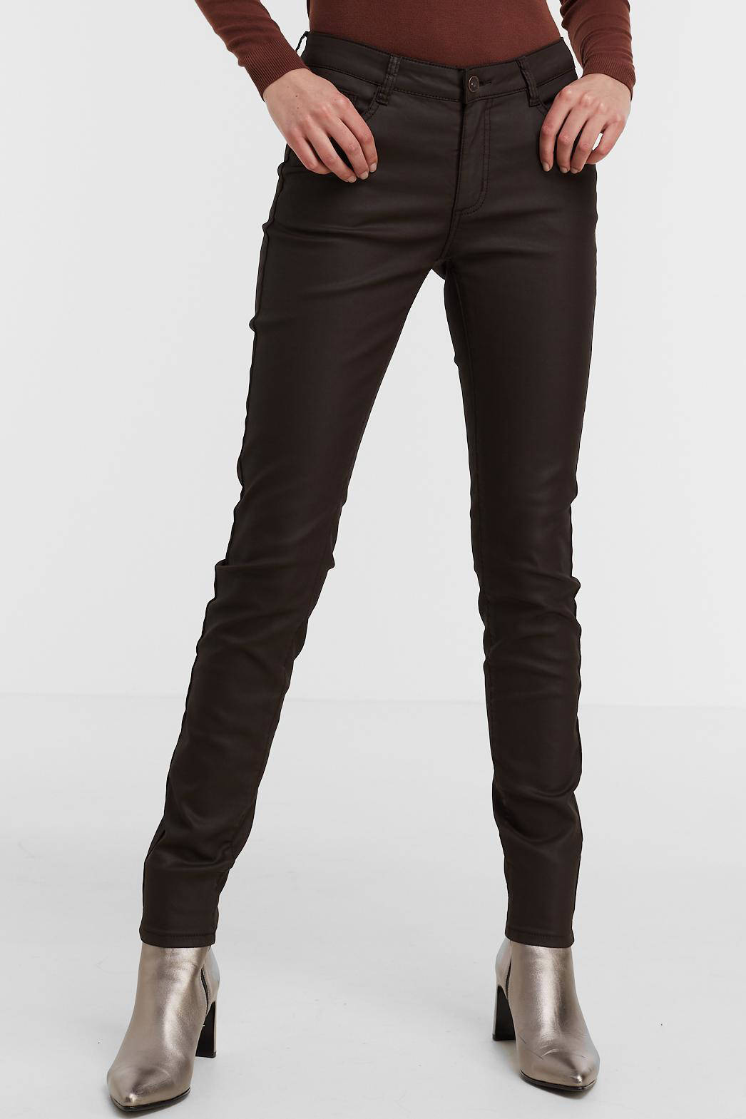 Geisha coated skinny broek donkerbruin | wehkamp