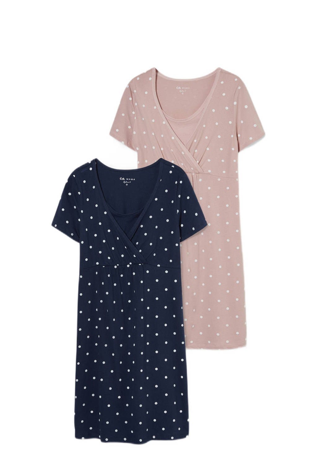 C&A zwangerschapsnachthemd (set van 2) donkerblauw/roze, Donkerblauw
