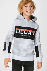 Wit, lichtgrijs en zwarte jongens C&A hoodie van sweat materiaal met printopdruk, lange mouwen en capuchon