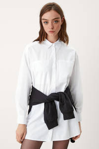 Witte dames Q S designed by blouse van katoen met lange mouwen, klassieke kraag en knoopsluiting