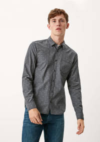 Antraciete heren Q S designed by slim fit overhemd van katoen met all over print, lange mouwen en klassieke kraag
