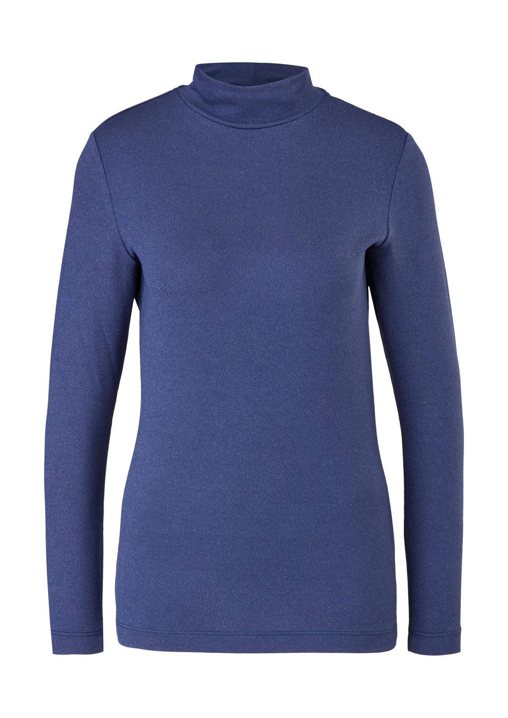 Donkerblauwe dames s.Oliver gemêleerde top van polyester met lange mouwen en opstaande kraag