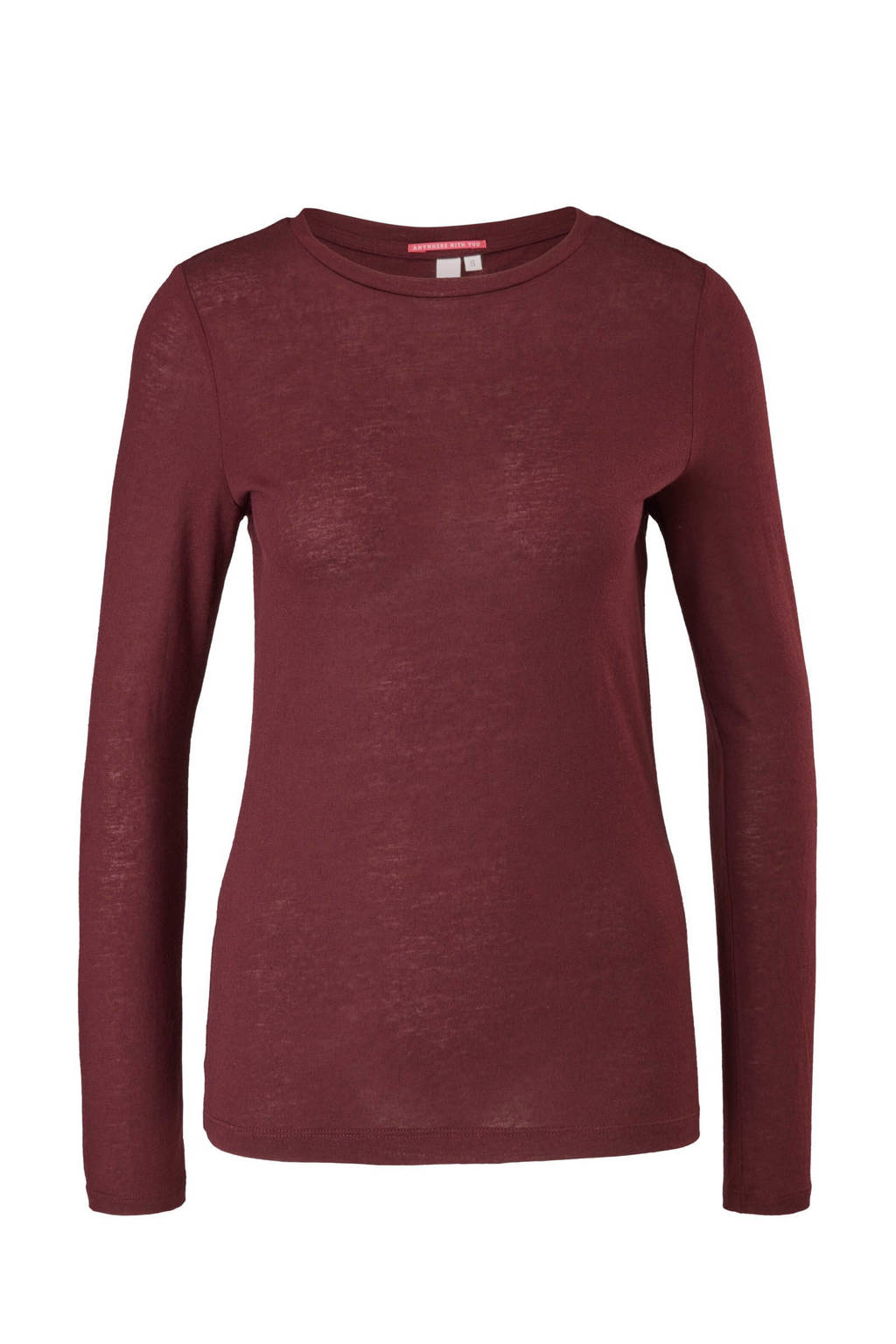 Donkerrode dames Q S designed by basic longsleeve van modal met lange mouwen en ronde hals
