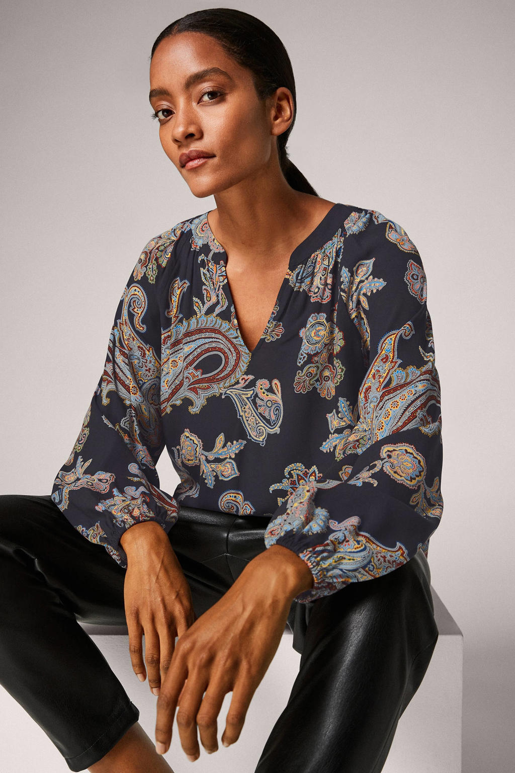 comma top met paisleyprint zwart/multi | wehkamp