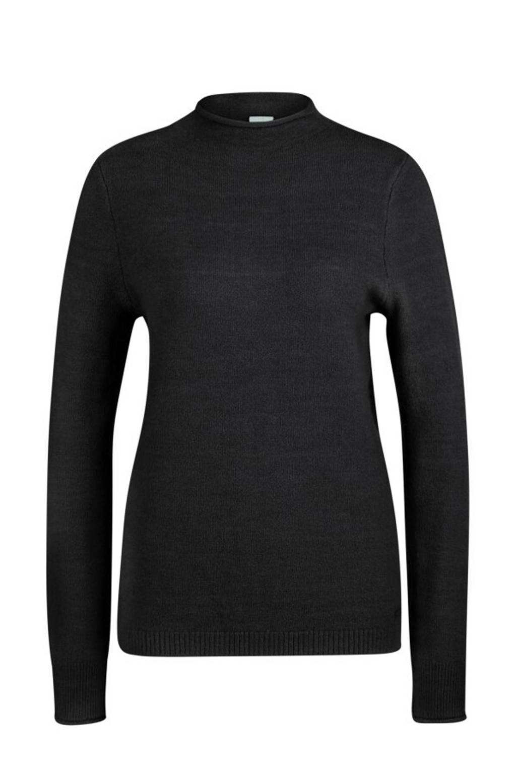 Zwarte dames Q S designed by trui van acryl met lange mouwen en opstaande kraag