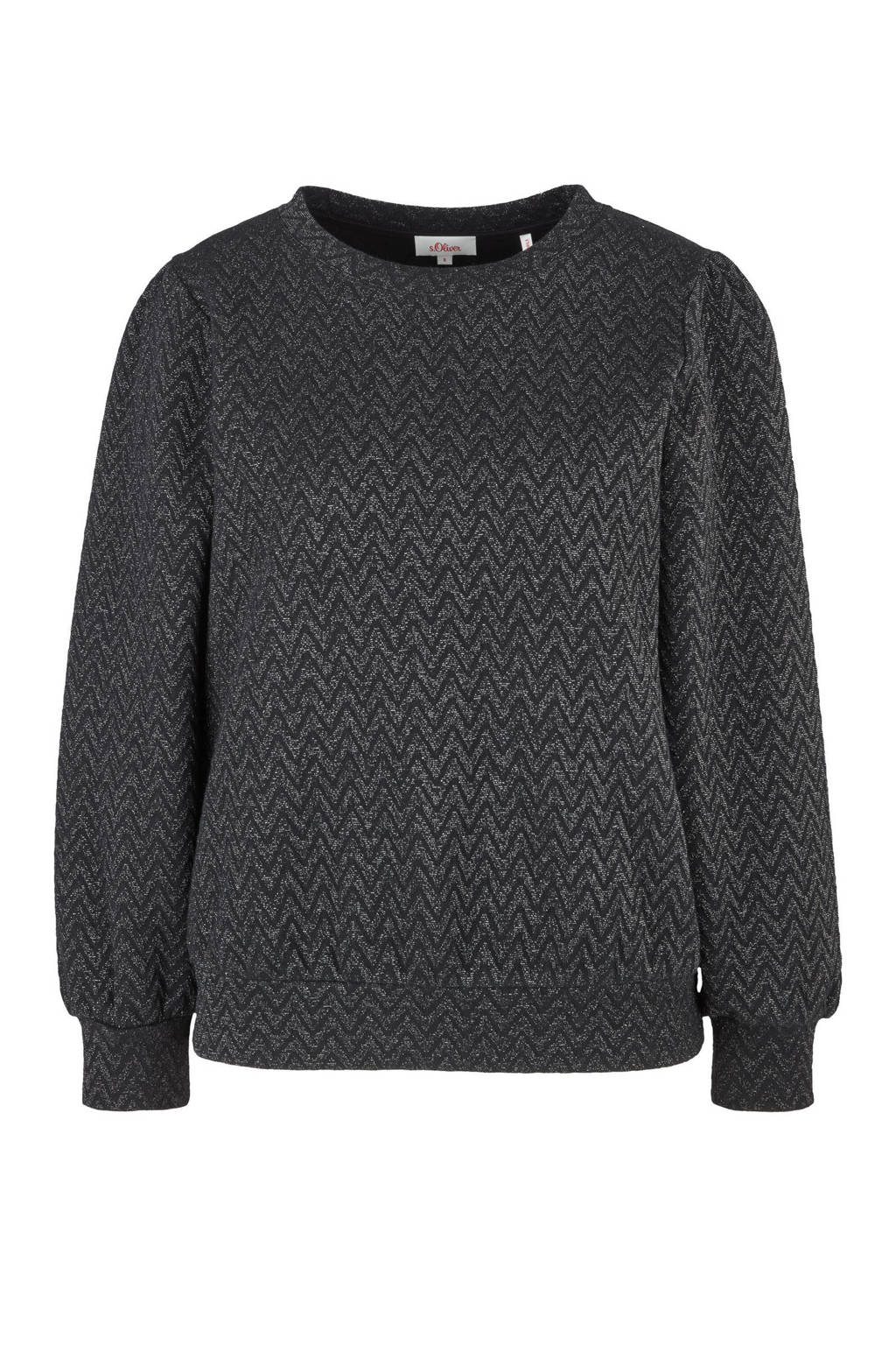 Zwart en zilverkleurige dames s.Oliver sweater en glitters met all over print, lange mouwen en ronde hals