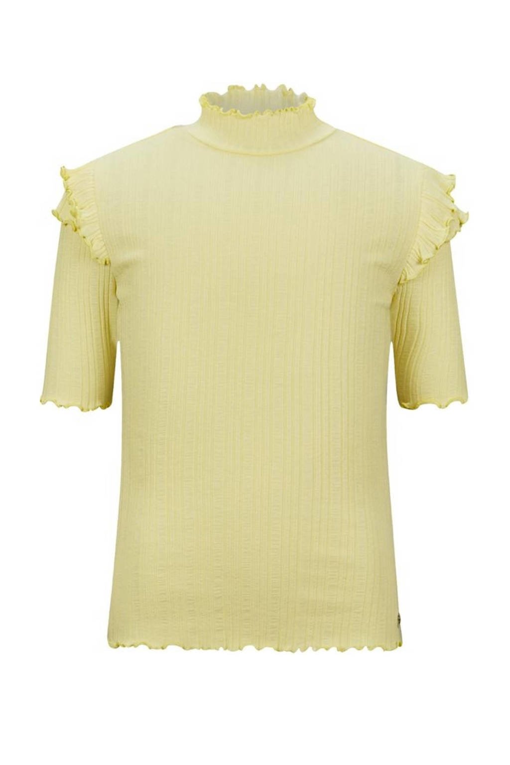 Retour Denim T-shirt Yass met ruches lichtgeel