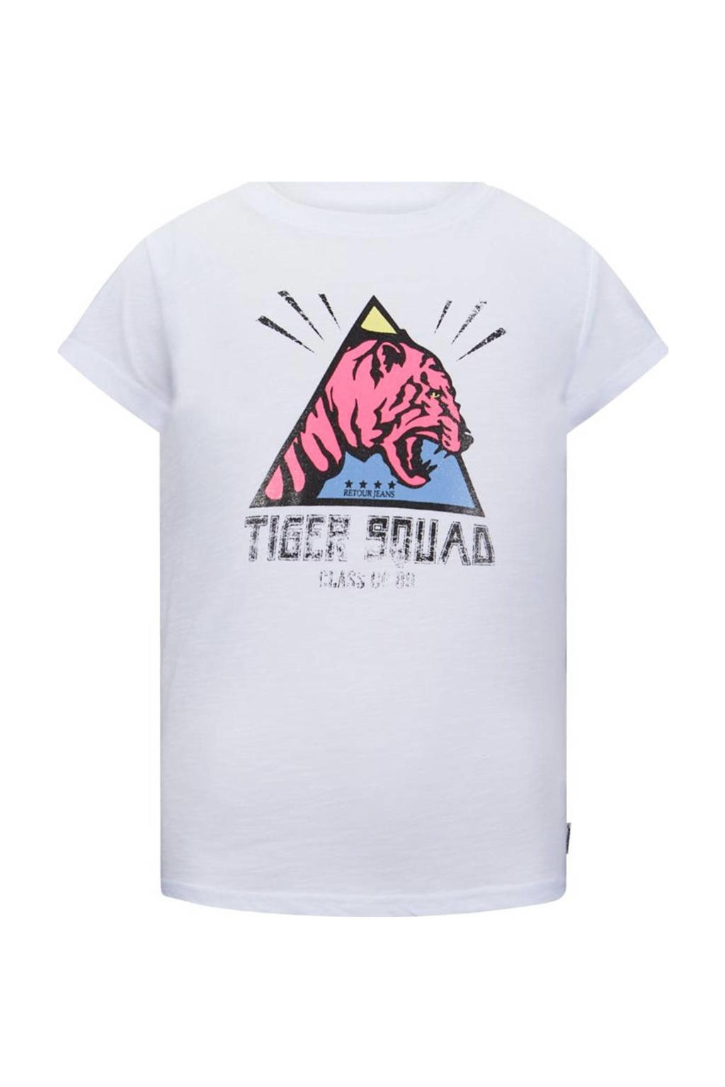Witte meisjes Retour Denim T-shirt Conchita van katoen met printopdruk, korte mouwen en ronde hals