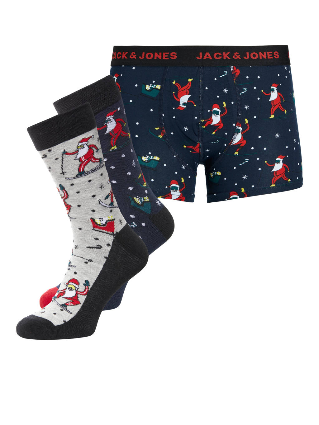 JACK & JONES giftbox boxershort + sokken JACDEGAR (set van 3) kerst, Donkerblauw/grijs