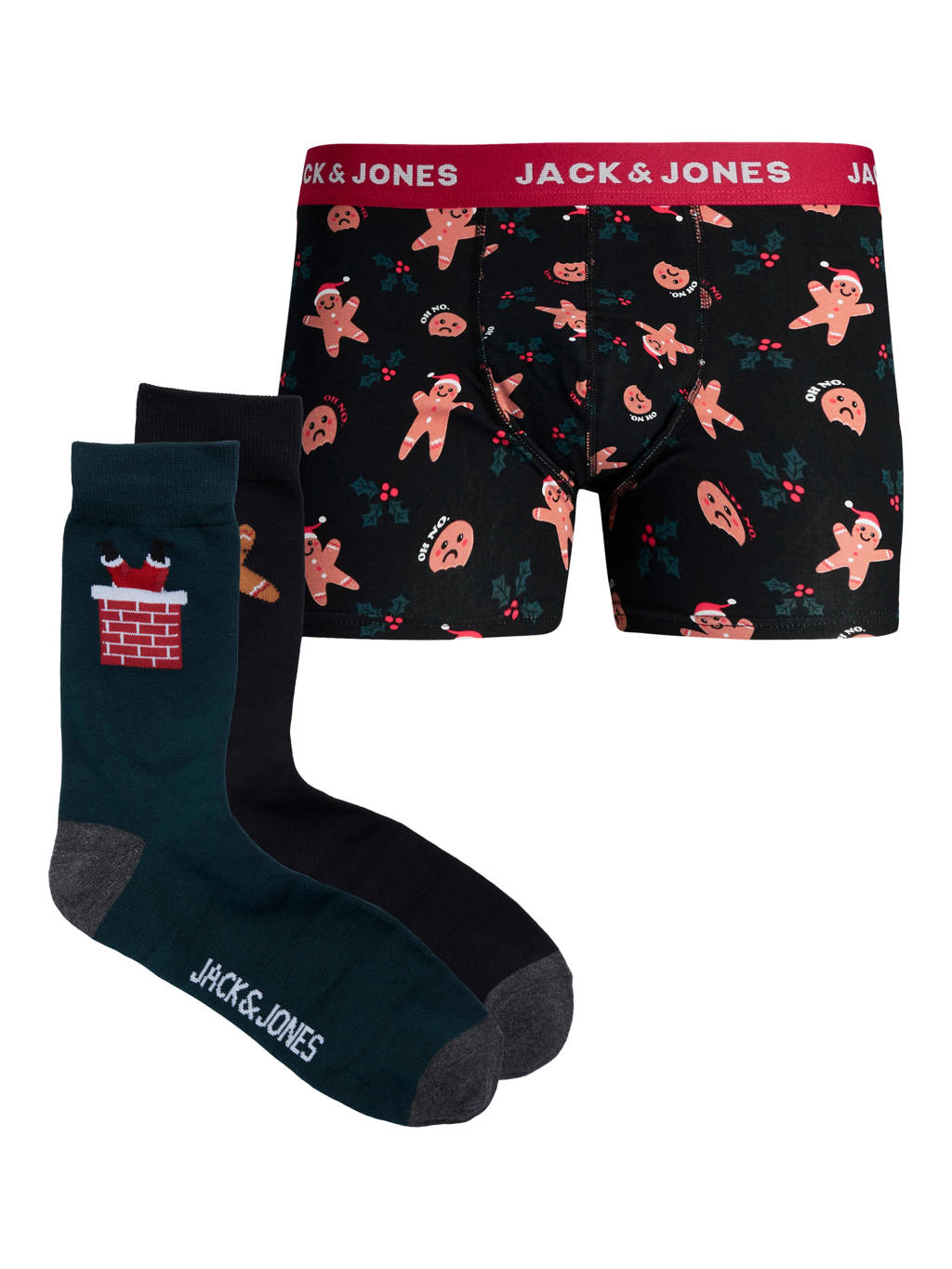JACK & JONES giftbox boxershort + sokken JACVIXEN (set van 2) kerst, Zwart/rood/bruin