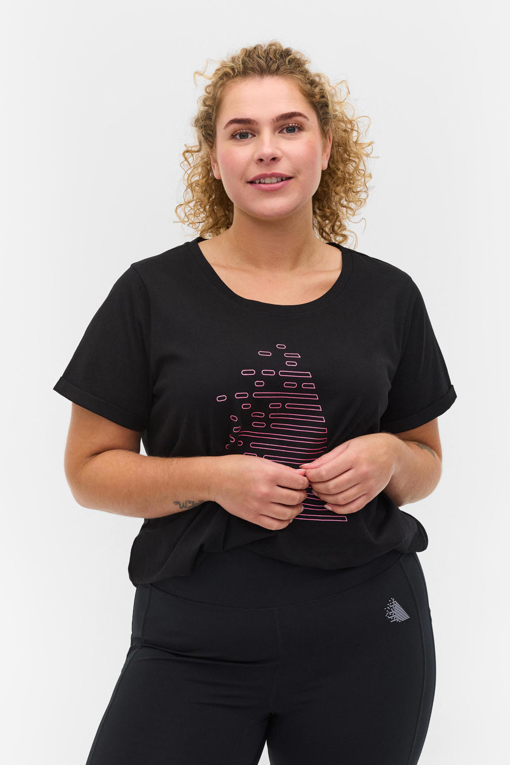 ACTIVE By Zizzi Plus Size sport Tshirt zwart/roze wehkamp