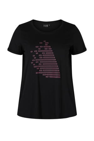 Plus Size sport T-shirt zwart/roze