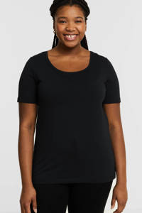 Zwarte dames ESPRIT Curvy basic T-shirt van duurzaam stretchkatoen met korte mouwen en ronde hals