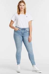 Lichtblauwe dames ESPRIT Curvy skinny jeans van ecovero met regular waist en rits- en knoopsluiting