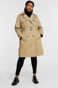 Beige dames ESPRIT Curvy trenchcoat jas van katoen met lange mouwen, reverskraag, knoopsluiting en ceintuur