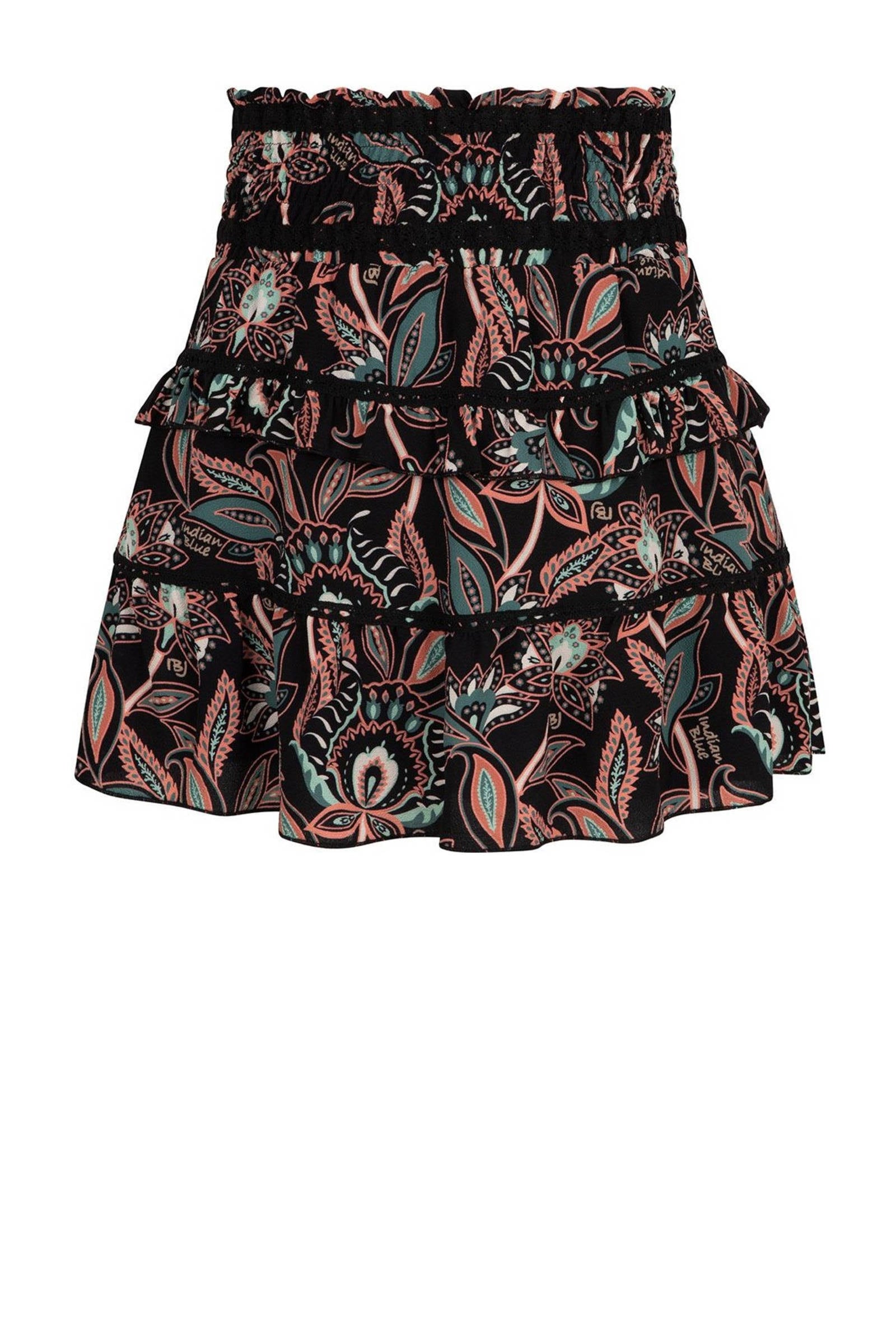 Indian Blue Jeans rok met all over print zwart/multicolor | wehkamp
