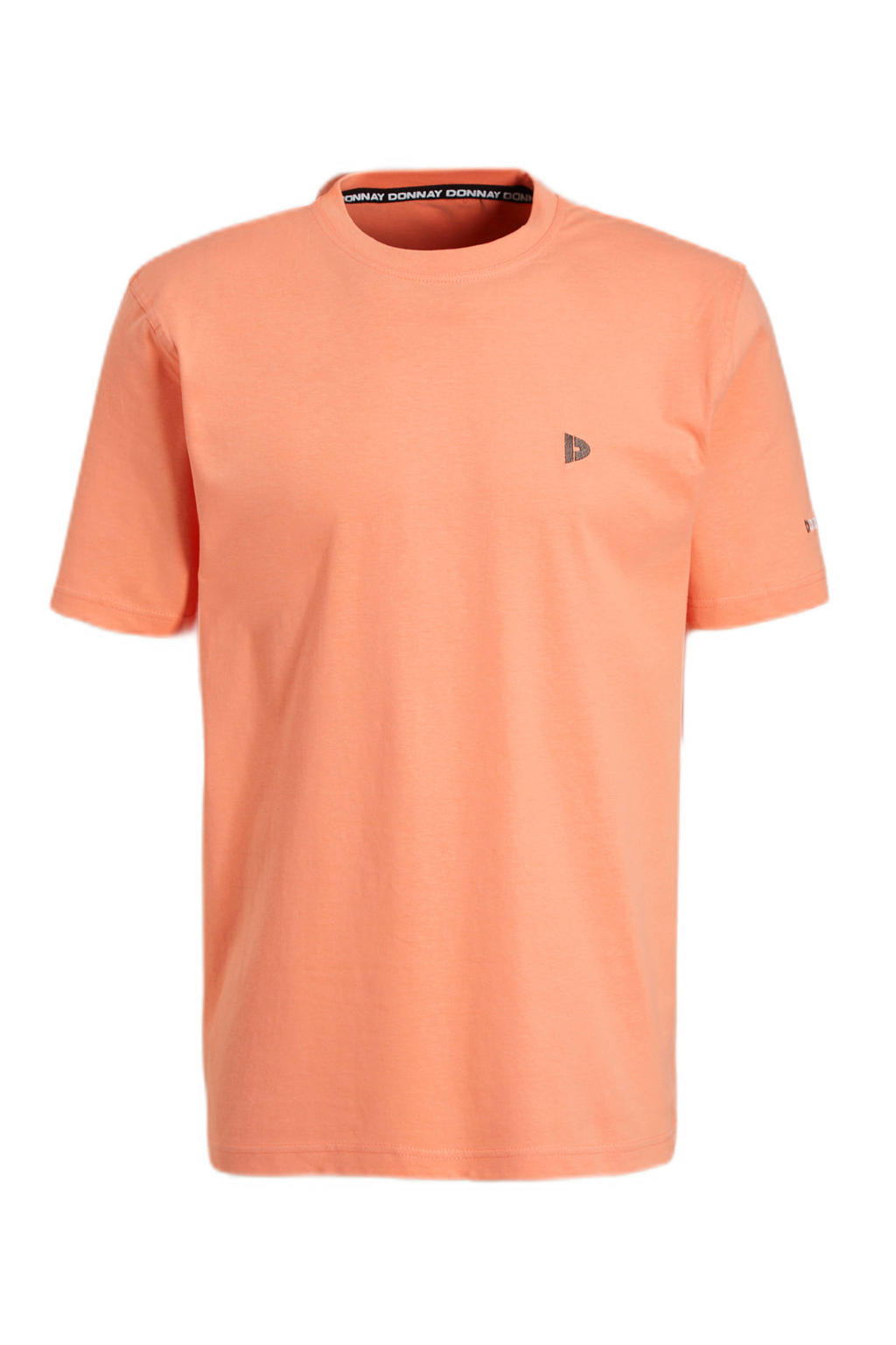 Oranje heren Donnay sport T-shirt van katoen met logo dessin, korte mouwen en ronde hals